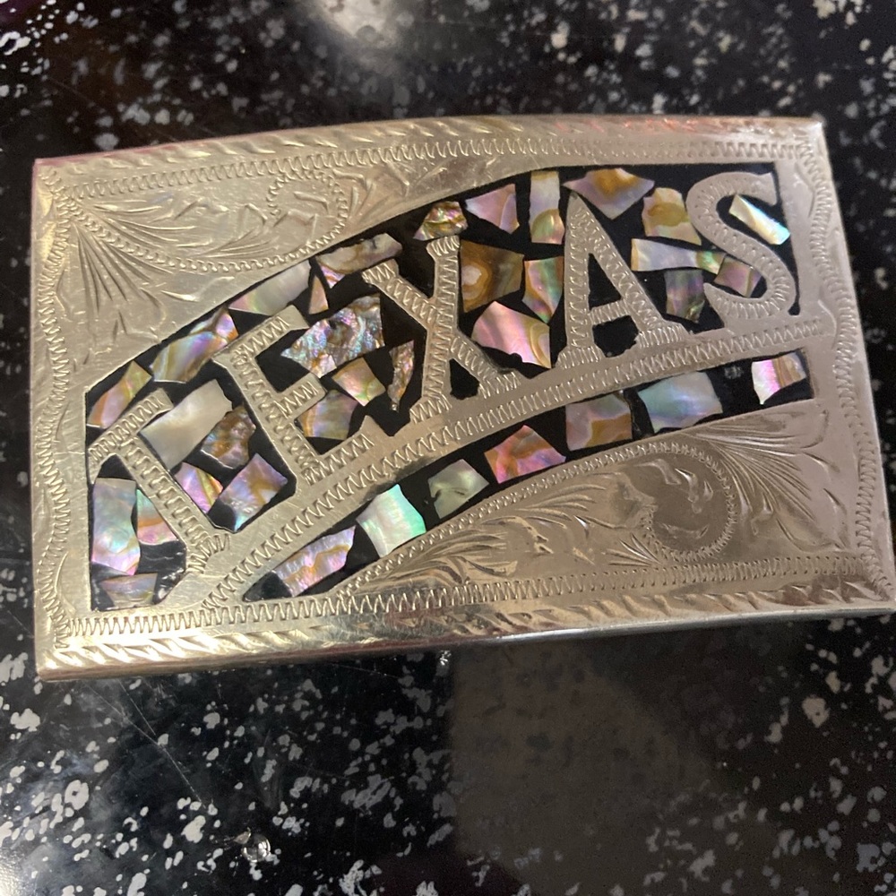 Silver and Abalone Texas Belt Buckle